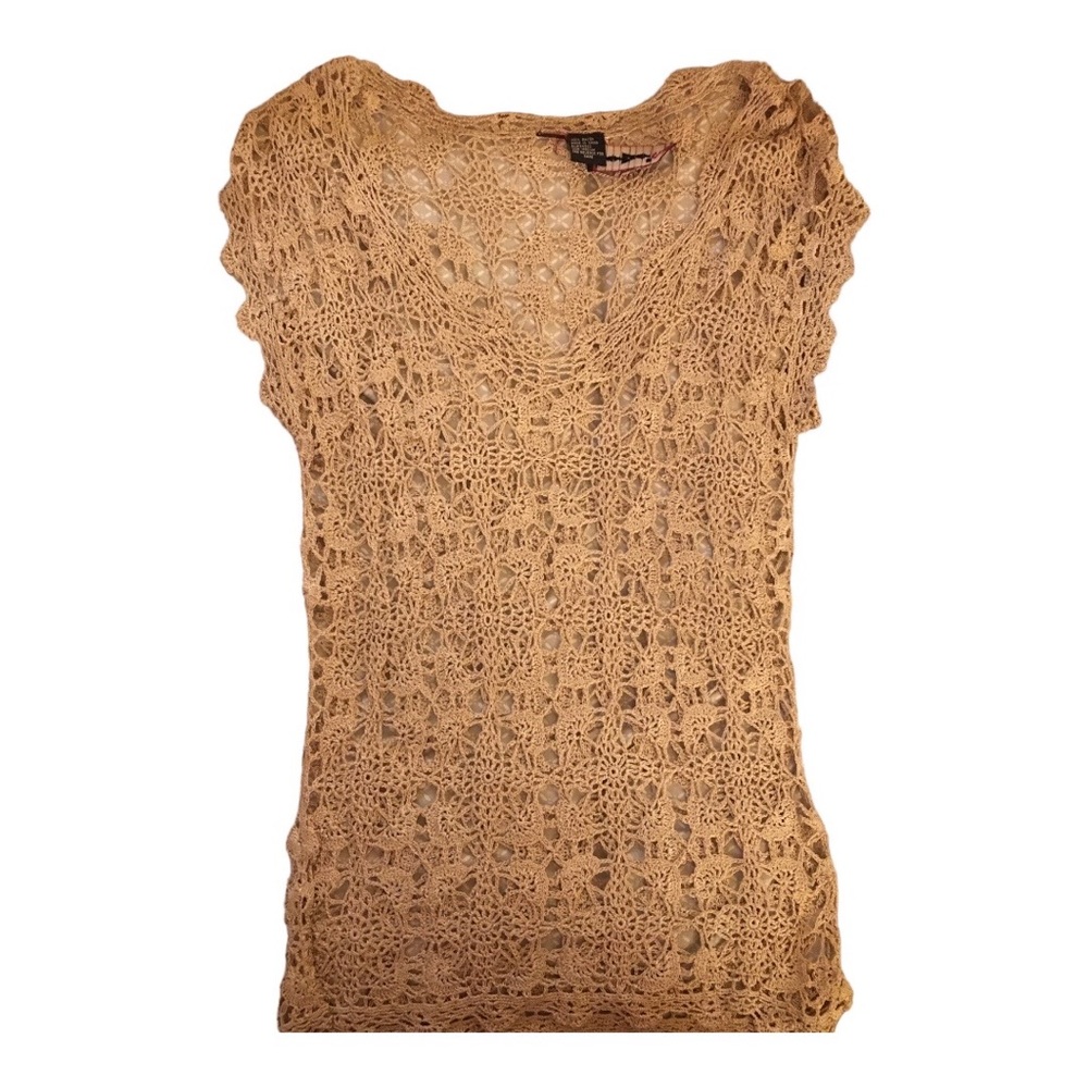 Womens tan, see through crochet top. Size medium. Worn once.